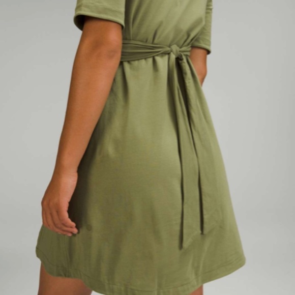 Lululemon Cotton Wrap-Front T-Shirt Dress - Bronze Green - Size 6 - Picture 4 of 11